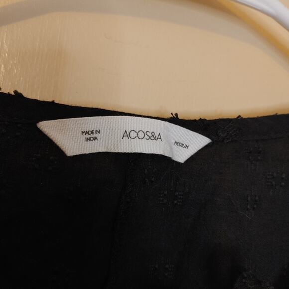 ACOS&A Size Medium M Cotton Black Blouse Flutter Sleeve Textured Boho Career - Picture 6 of 8